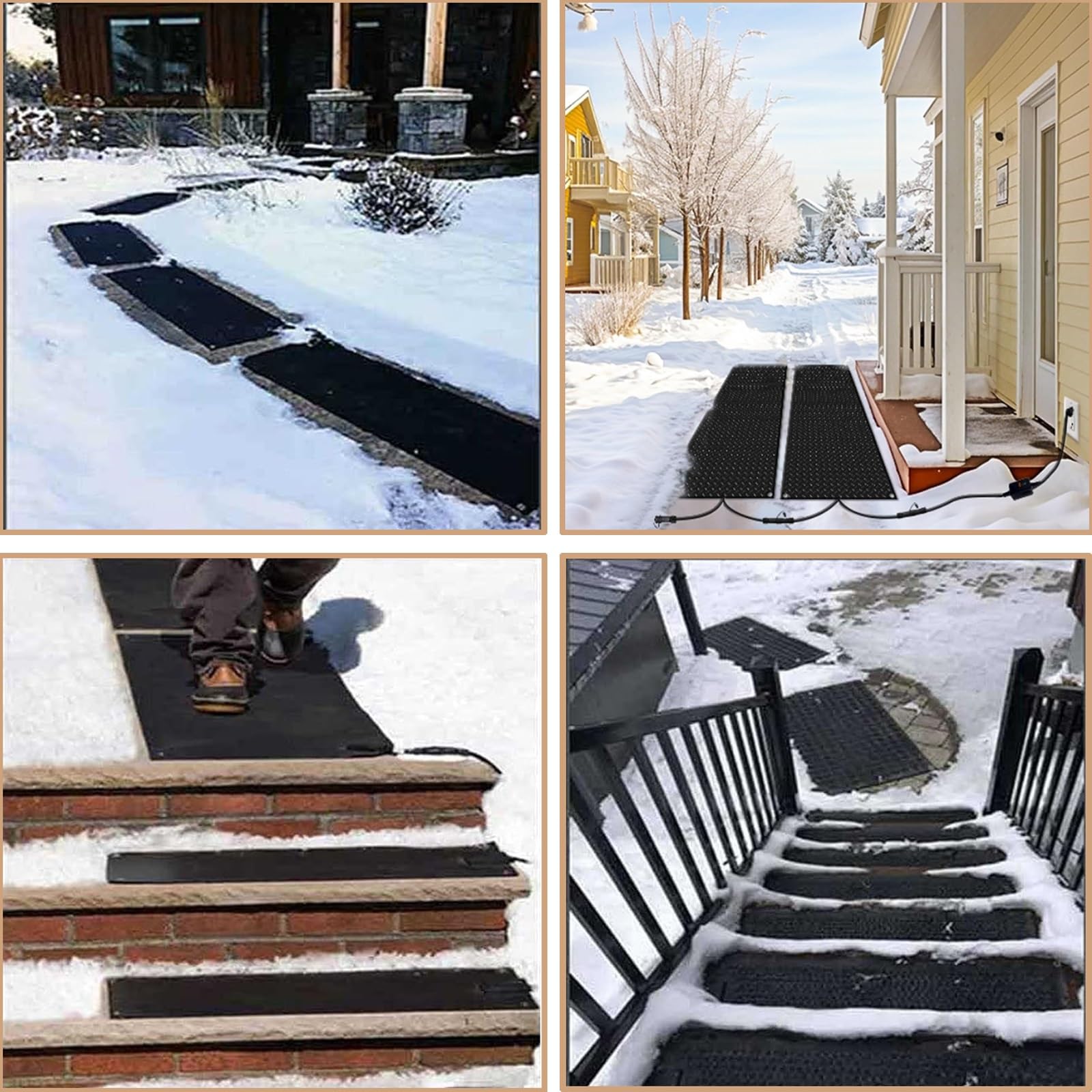 Lot de 5 tapis de fonte de neige d'extérieur – Tapis chauffant en caoutchouc antidérapant pour un déneigement efficace en hiver sur les escaliers et les allées (40 x 200 cm)