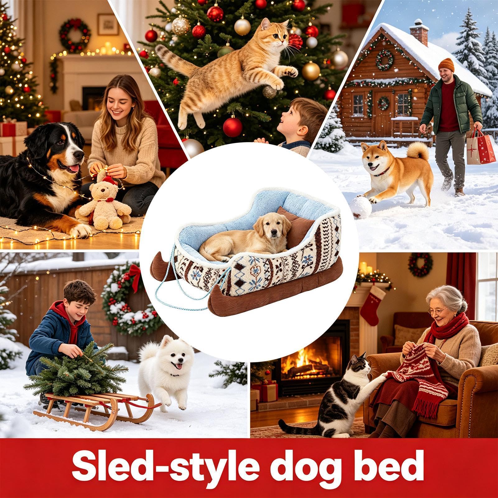 Cama trineo de perro Adorable decoración de temporada, suave y lavable