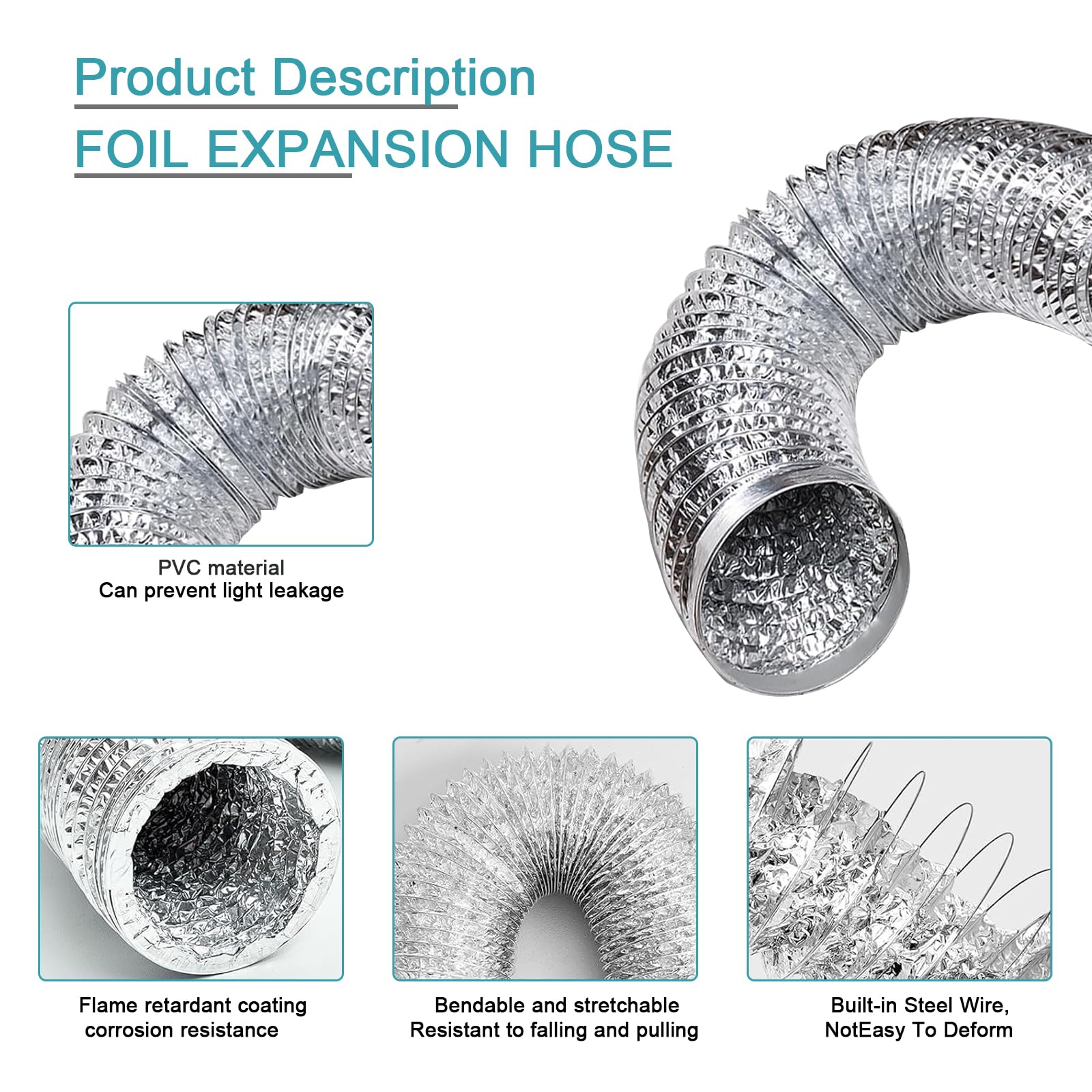 Tubo Ventilazione Flessibile Alluminio 100mm X 6m - Con 2 Fascette In Acciaio