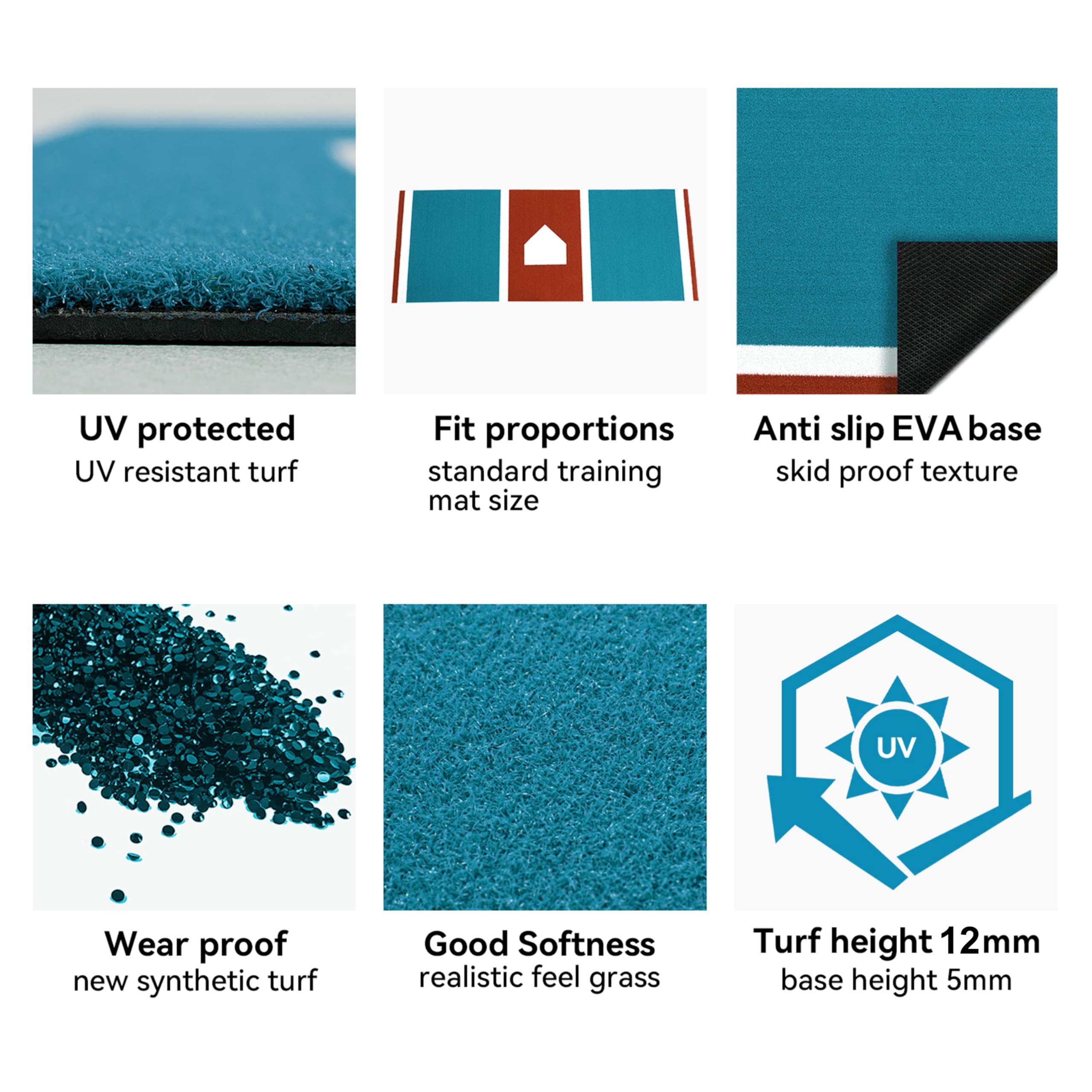 GSK Baseball Hitting Mat Red Blue 6x12 FT |3,8x10 FT Dual Color Turf Batting Practice Mats EVA Foam Non-Slip Backing Roll-Up Indoor Training Softball Coach Teaching Swing