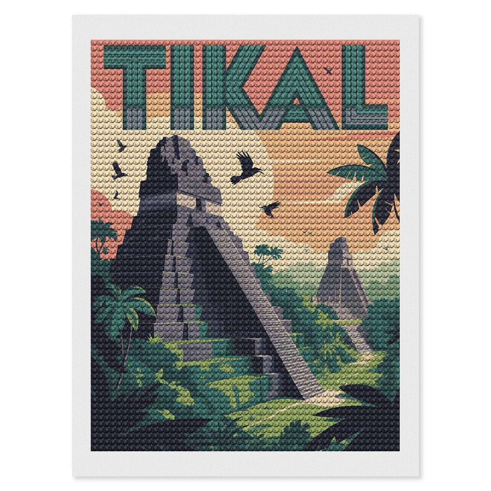 Junmoney Tikal Mayan Ruins Travel Diamond Art Canvas 12"x16", for Adults, Pleasing Wall Art Project, Modern Decor, Gift Idea, Nice Detail and Sparkle