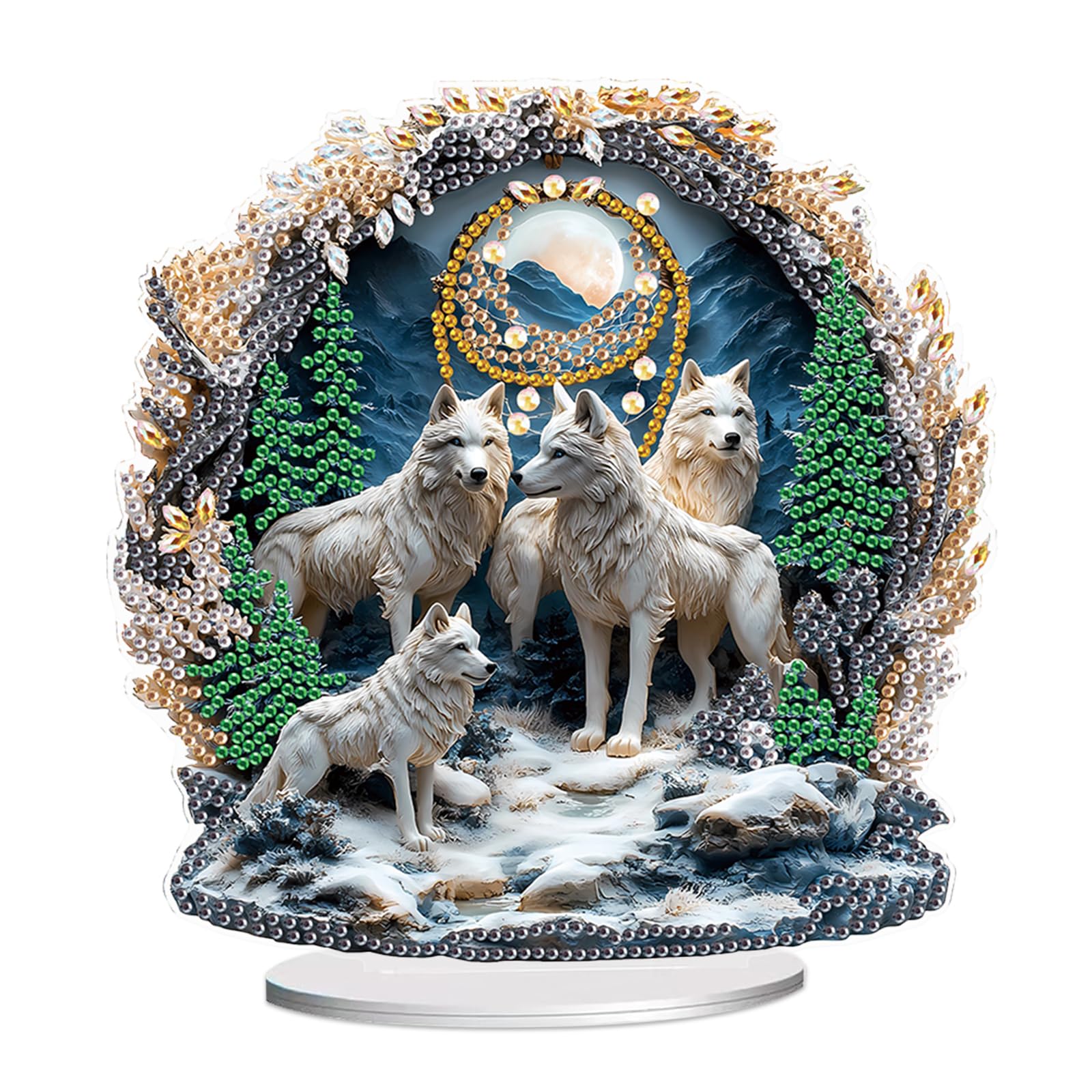 JISHSHAY Diamond Art Desk Ornaments Diamond Painting Desktop Decoration Gem Art Table Top Decorations Gem Painting Table Ornaments Mosaic Kits for Adults Desk Top Kits with Special Shape Wolf