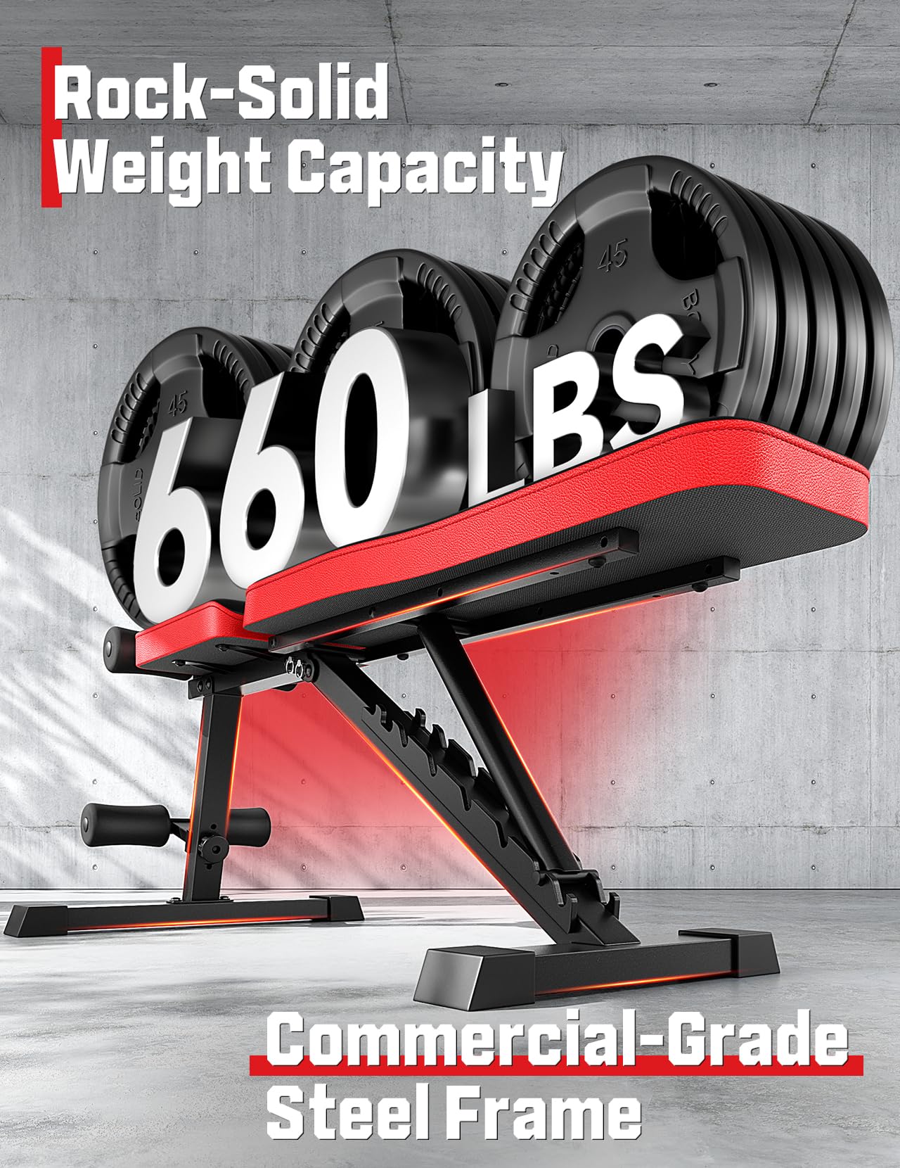 Adjustable Weigh Bench, 660LBS Heavy Duty Foldable Workout Bench Press for Home Gym, 8-Position Incline/Decline/Flat Exercise Bench for Full Body Strength Training, Fast Folding & Compact Storage