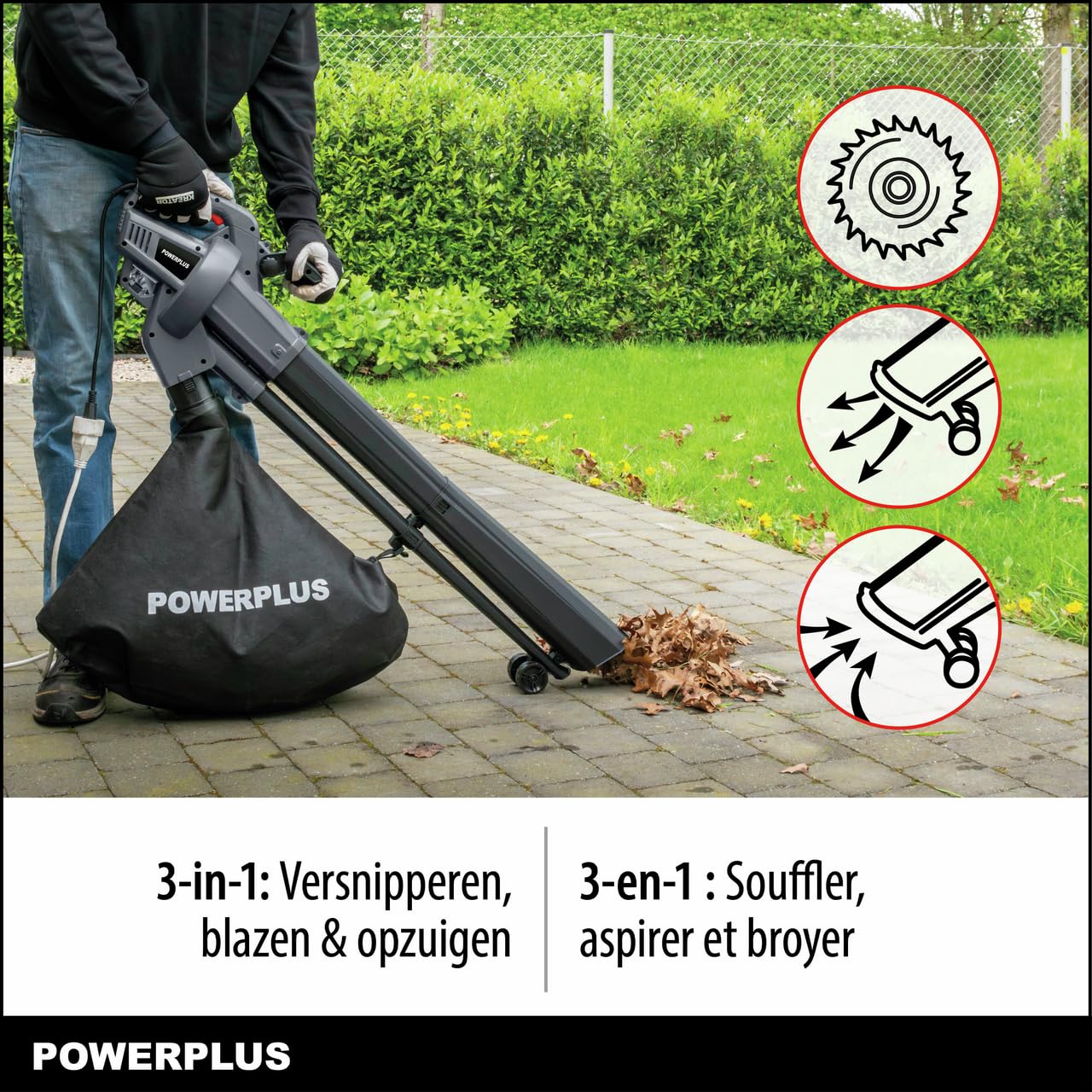 Souffleur de feuilles électrique - POWERPLUS - POWEG9014 - 3300 W - 270 km/h - 40 L - Gris