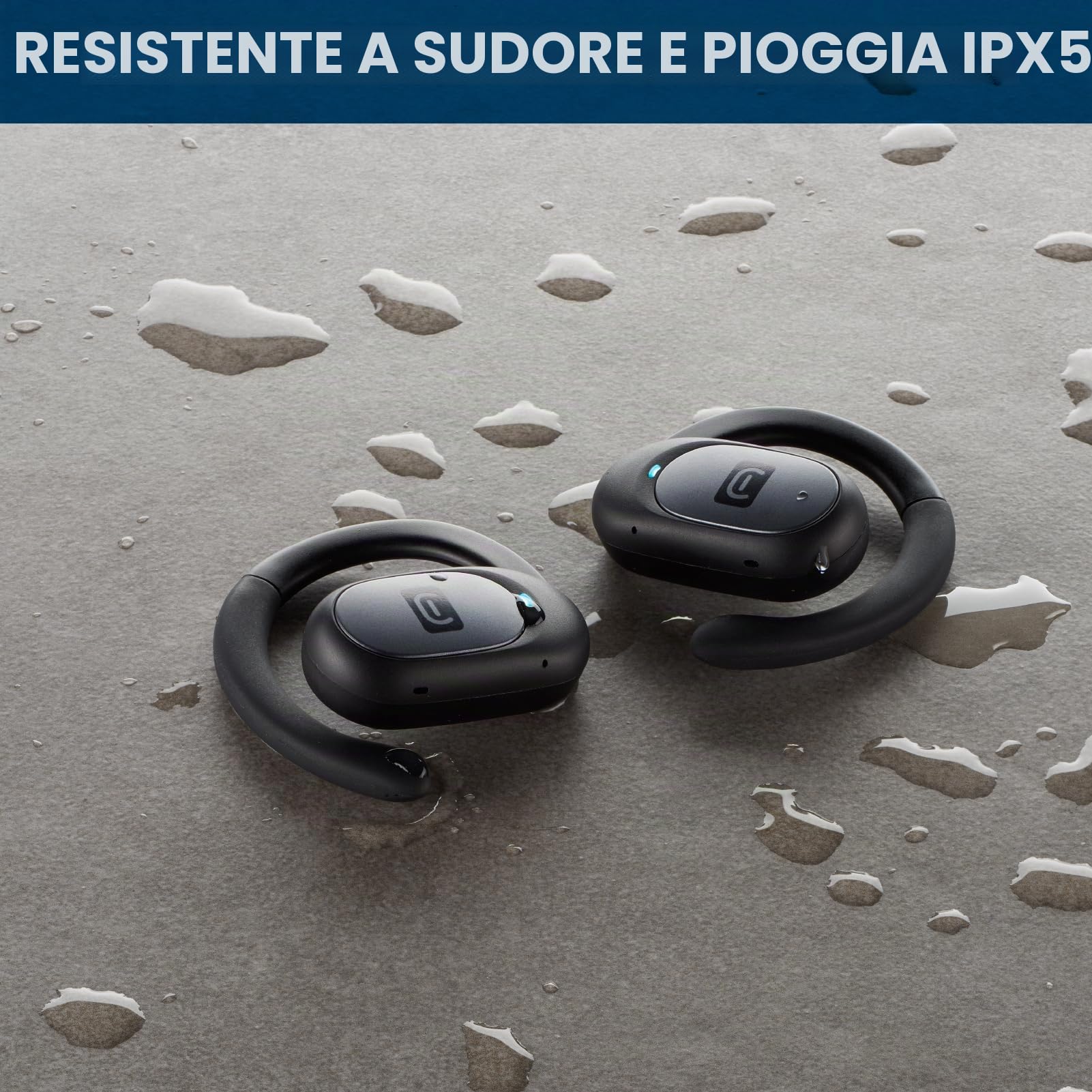 cellularline - Auricolare Bluetooth OPEN-EAR - 54 Ore di Play Time - Certificato IPX5 Resistente a Sudore e Schizzi - Archetto Regolabile - Nero