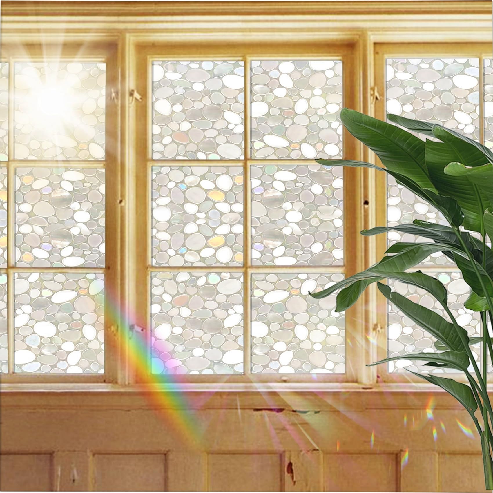 Privacy Window Film 110 x 480 cm, No Glue Window Sticker, Privacy, Opaque, UV Protection, Static Cling, Anti Glare Window Film No Glue Sticker, for Window, Pebbles