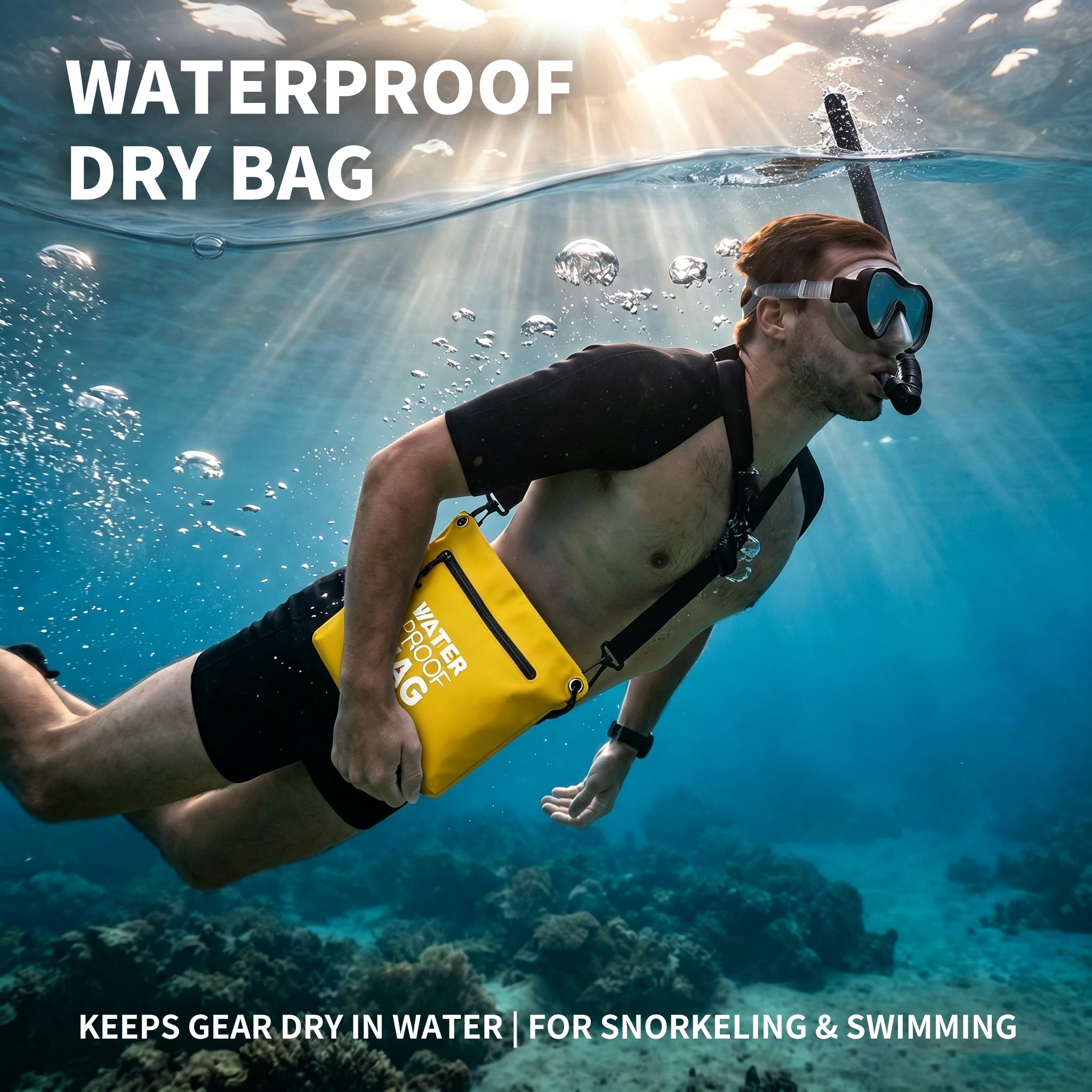 Borsa Impermeabile a Tracolla con Cerniera Ermetica, Borsa Dry Bag Leggera con Tracolla Regolabile per Spiaggia, Nuoto, Viaggi e Uso Quotidiano (giallo)