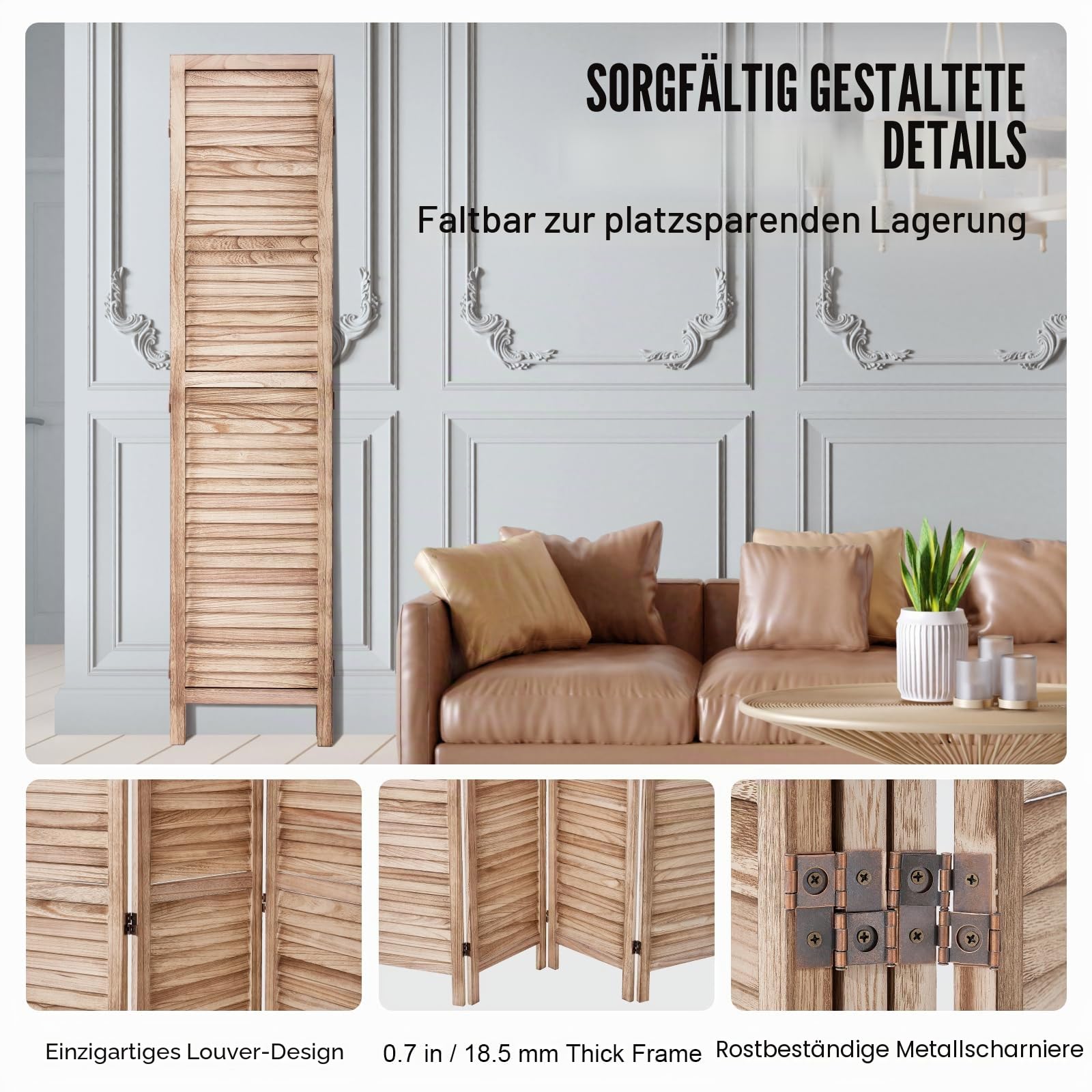 VEVOR Raumteiler Paravent aus Holz 4-teiliger Faltbarer Sichtschutz, 170 cm hoher Raumteiler, tragbarer Dekorationsschirm zur Raumtrennung mit europäischer Still für Zuhause Restaurant Schlafzimmer
