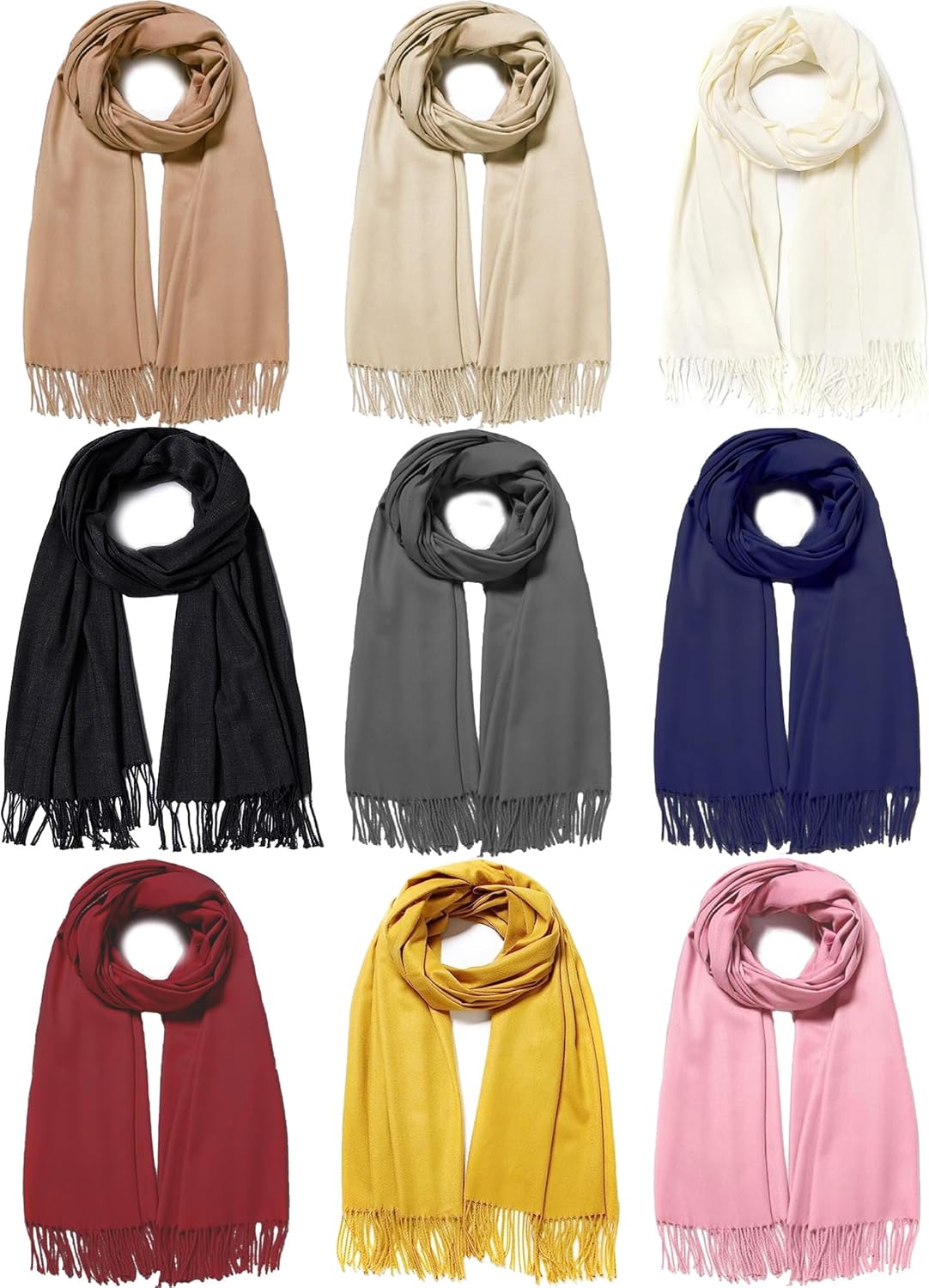 Beieverluck 9 Pieces Women Pashmina Scarf, Pashmina Shawls and Wraps for Women Evening Dresses, Winter Warm Long Large Scarves, 9 Colors