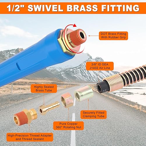 Miniatura 9 de Dazakoot Kit de manguera de aire de 15 pies, 3 en 1 envoltura ABS y manguera de línea de aire eléctrica para remolque de tractor de semirremolque,