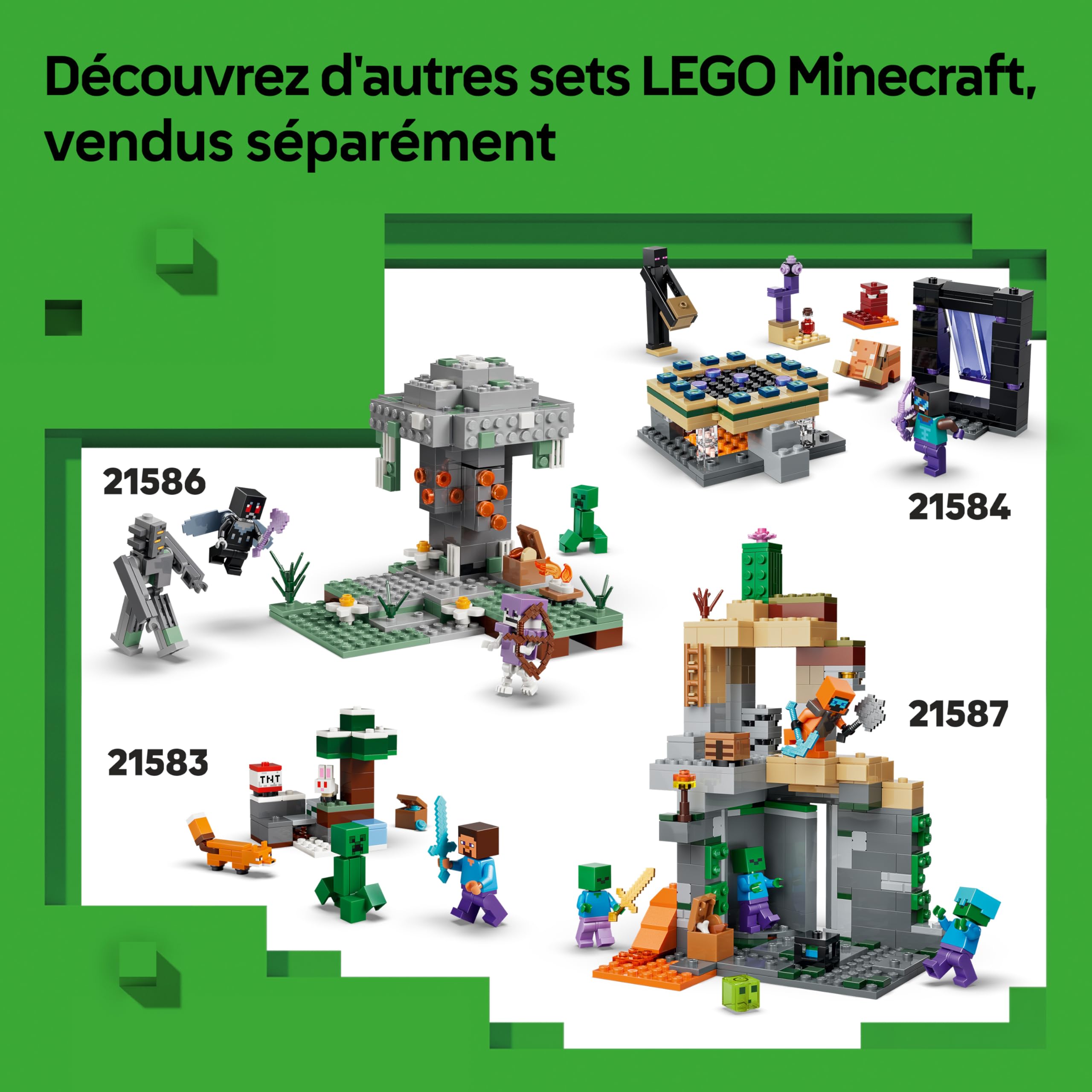 LEGO Minecraft La Ferme à Poulet - Jouet de Construction avec Minifigurine de Fan de Poule, Figurines Mobs de Bébé Zombie & Renard - Cadeau Gaming pour Fille ou Garçon dès 7 Ans 21585