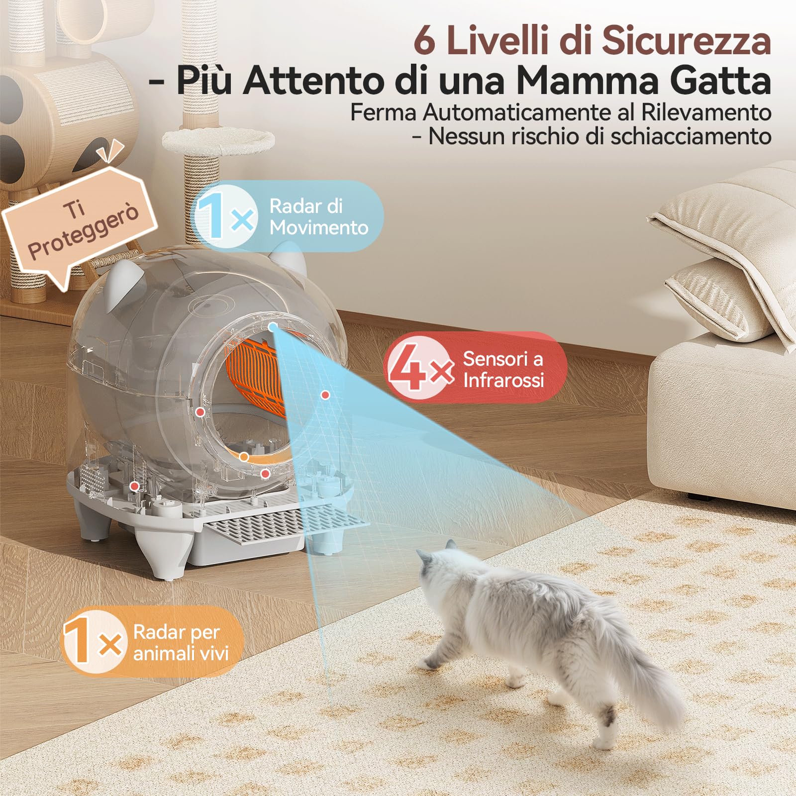 Devoko lettiera gatto autopulente,Design con orecchie da gatto,toilette per gatti XXL,Controllo remoto, ampio spazio, Sicurezza,Anti-odore,90L lettiera automatica per felini,Elettrica per più gatti.