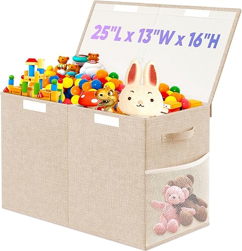 Caja grande de almacenamiento de juguetes con divisor de tapa, organizador de juguetes plegable resistente para niños, cajas de almacenamiento para