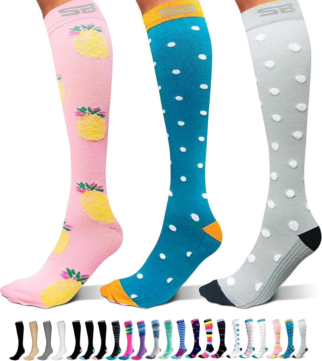SB SOX 3-Pair Compression Socks for Women & Men (15-20mmHg) – Womens Compression Socks All Day Wear!