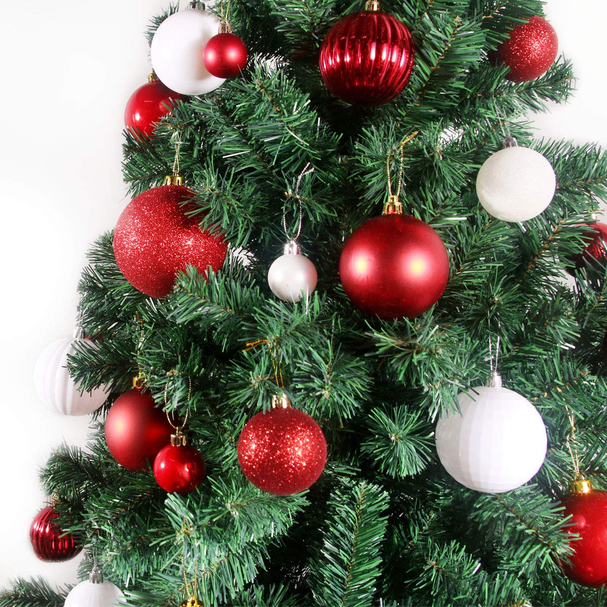 Lot de 18 grandes boules de Noël incassables à suspendre pour anniversaire, Pâques, Saint-Valentin, mariage (rouge et blanc) - 8,1 cm