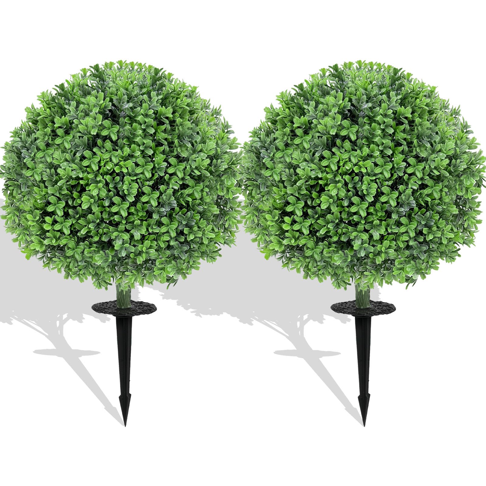 Artificial Boxwood Topiary Balls – Set of 2 UV-Resistant 23" Faux Shrubs with Ground Spikes, Decorative Evergreen Plants for Outdoor Planters, Porch, Patio, Garden or Indoor Decor