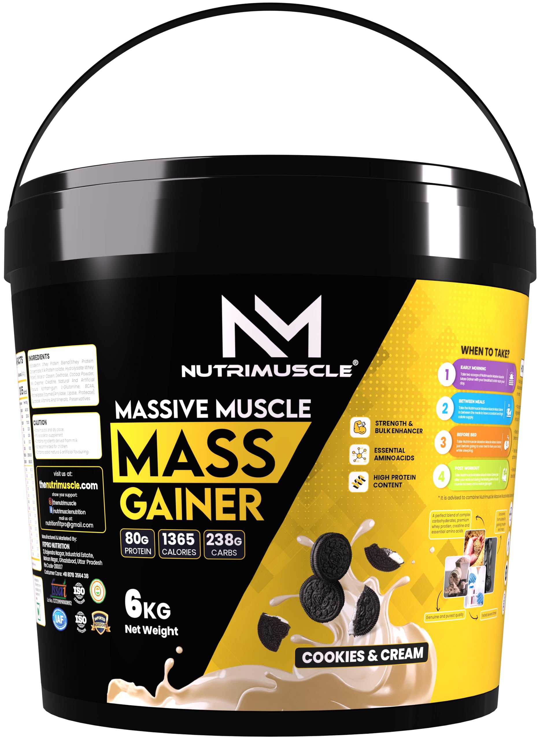 Nutrimuscle Massive Muscle Mass Gainer - 6 Kgs - Cookies and Cream Flavour - For Muscle, Mass and Strength Gain - Contains Creatine, Complex Carbohydrates and Protein-image-6