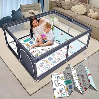 Baby Playpen with mat, Play Pen Playards, Playpen for Babies and Toddlers Play Pin Indoor Active Center Game Fence, 50x50 ...