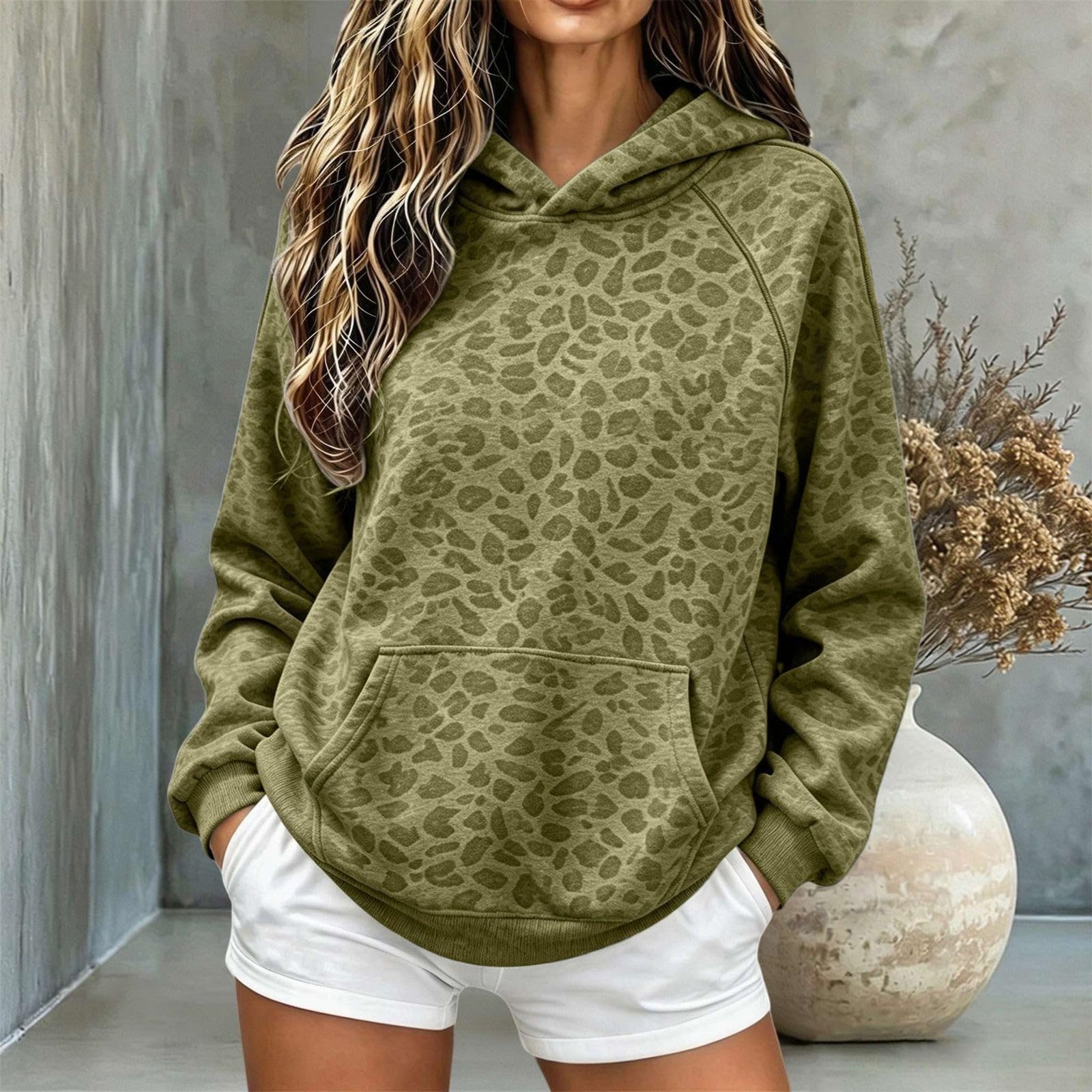 Hoodie Leopardenmuster Damen Oversize Leo Kapuzenpullover Herbst Winter