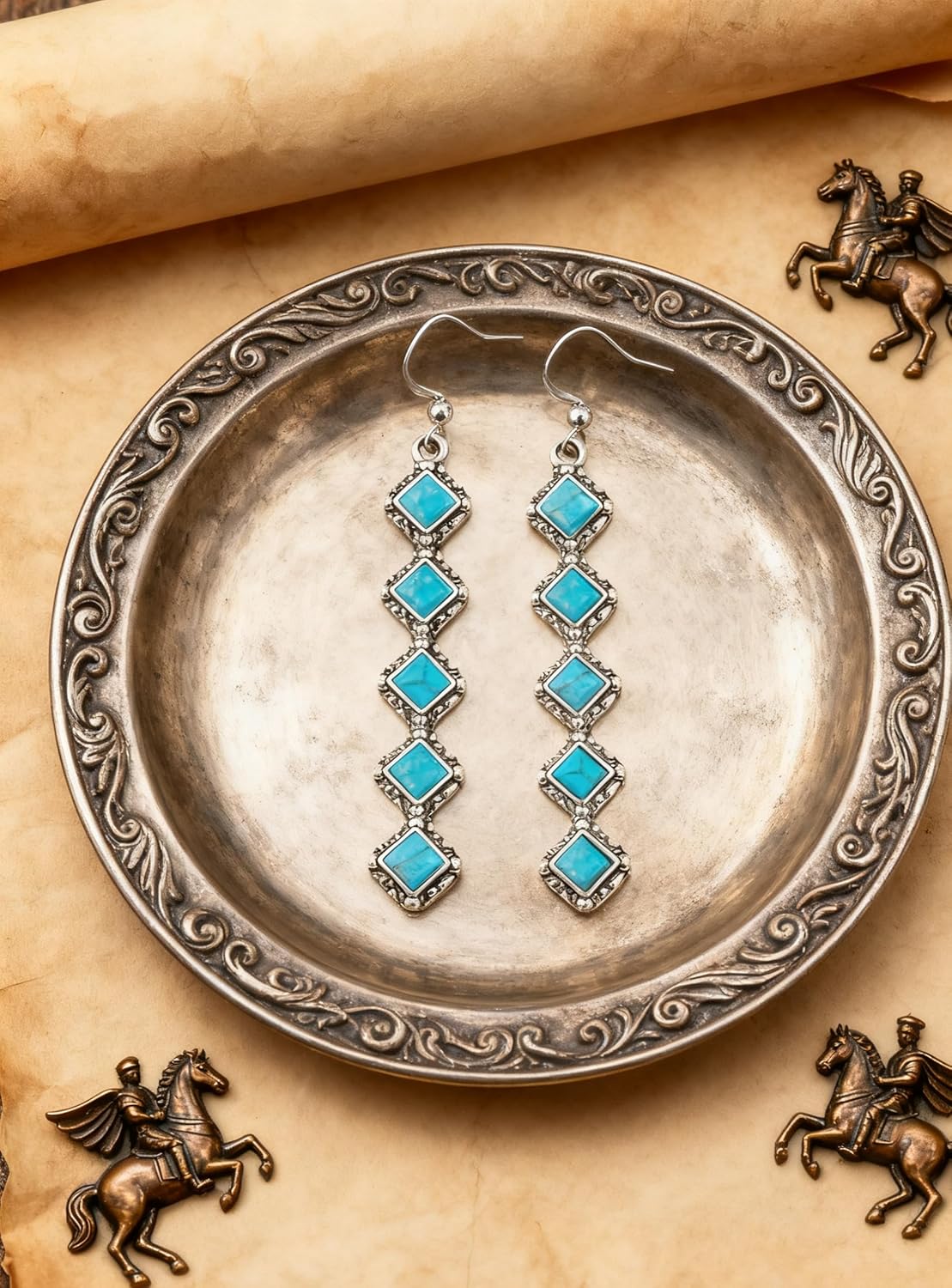 Turquoise Vintage Dangle Earrings for Women, Native American Southwestern Bohemian December Minimalism Birthstone Gift - Image 4