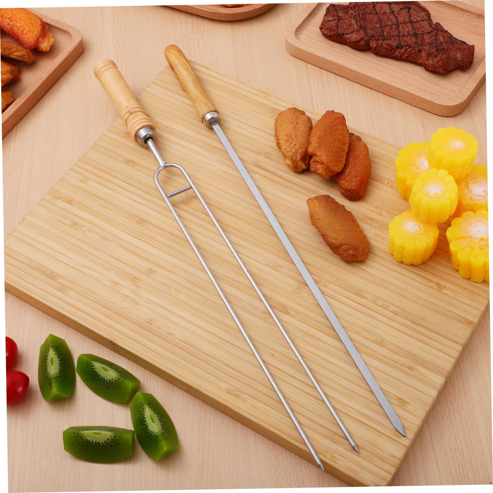 8 Pezzi Spiedini Barbecue in con in Legno Leggero Spiedini Doppi e Singoli per Grigliate Sicure e Riutilizzabili Accessori Bbq per Carne e Verdure Colore Casuale