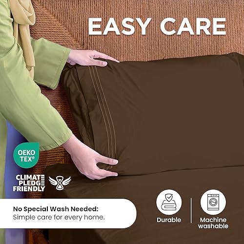 Miniatura 7 de ROYALE LINENS Juego de sábanas King de 4 piezas, microfibra suave cepillada de 1800 hilos, 1 sábana bajera, 1 sábana encimera, 2 fundas de almohada,