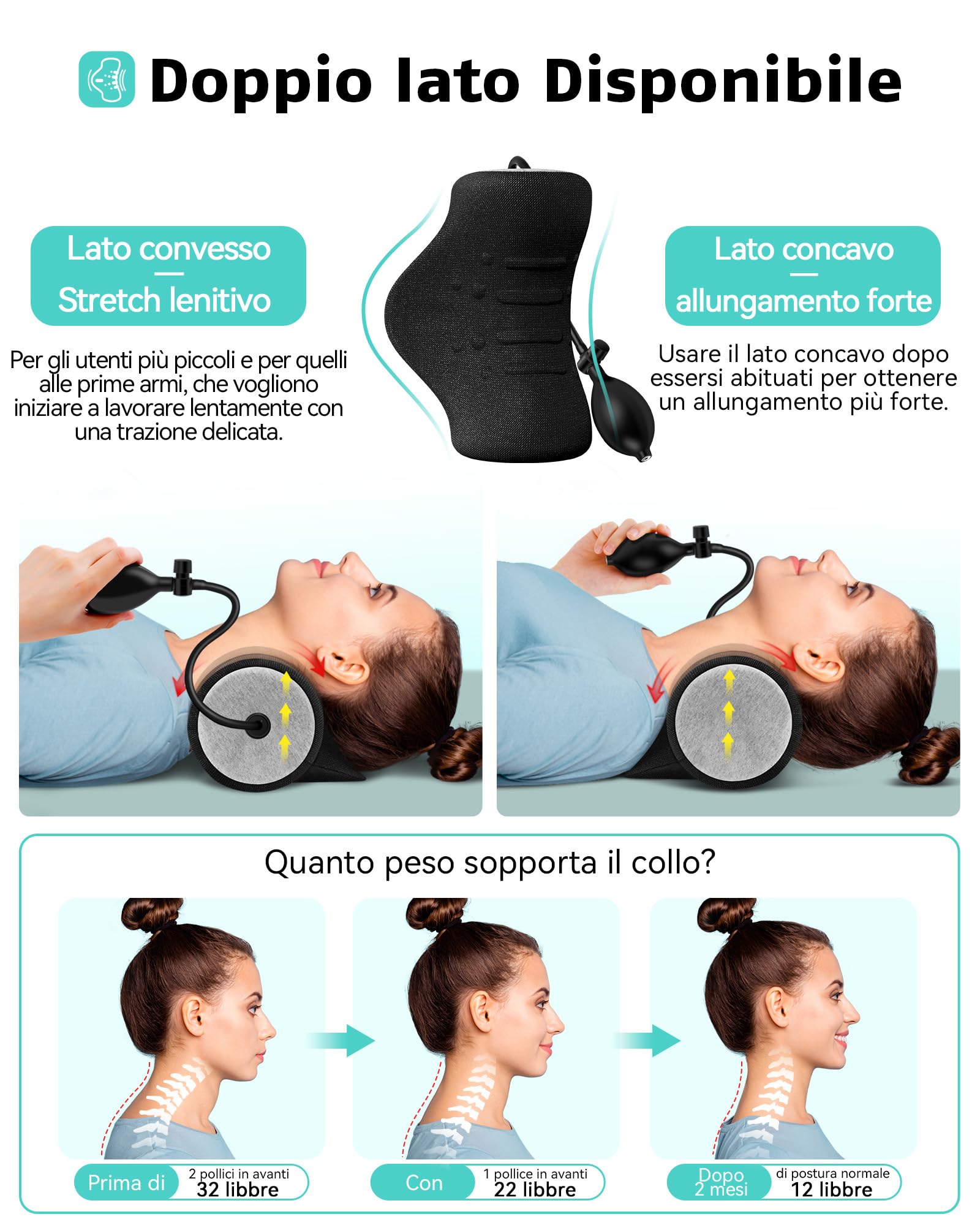 Cuscino cervicale gonfiabile,Rilassante per Collo e Spalle, Dispositivo di Trazione Cervicale Barella per Collo Portatile,Cuscino per Chiropratica per Alleviare il Dolore