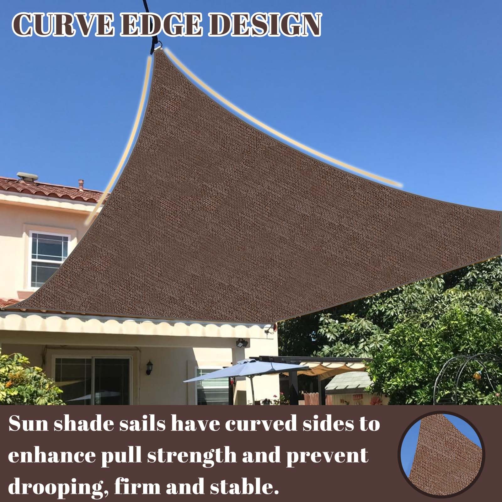 Cool Area Sun Shade Sail 12x16FT Rectangle Shade Canopy Outdoor Shade Cover for Patio Backyard Deck Garden, Brown