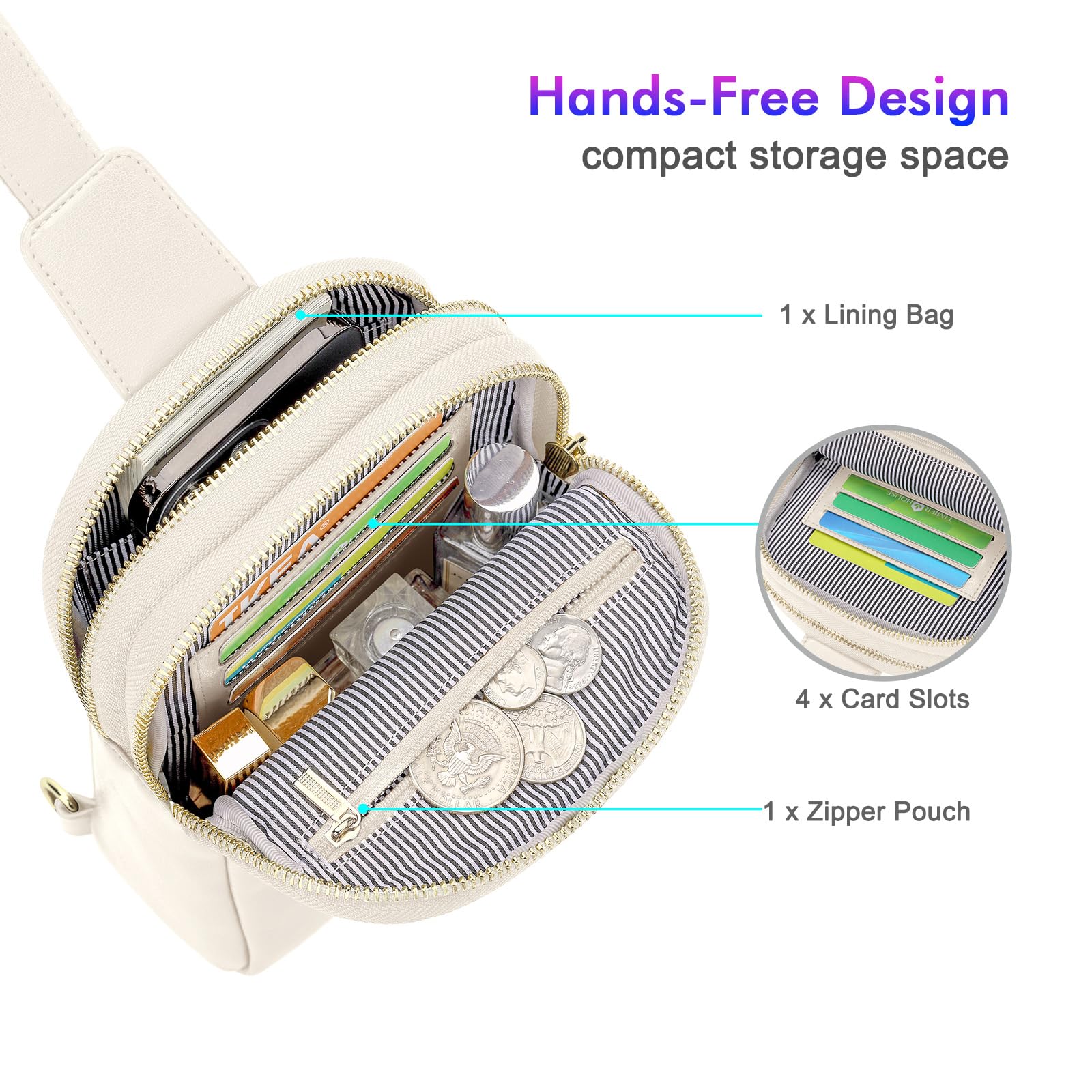 nuoku Backpack Purse, Crossbody Bag, Sling Bag - Small RFID Wallet, Cell Phone Wallet for Women in Beige