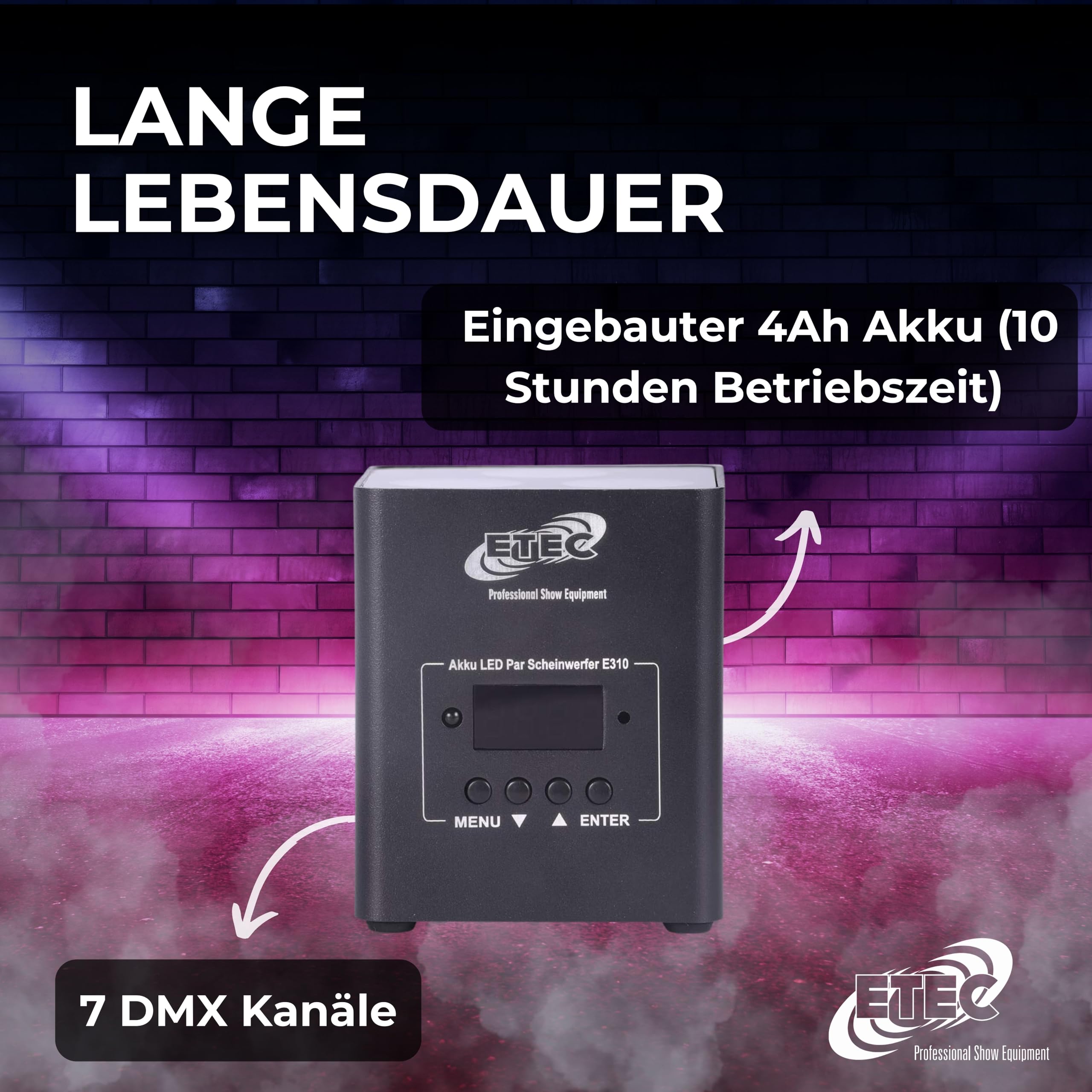 ETEC Professional Akku LED Par Scheinwerfer E310-3x10W RGBW, DMX Uplight, Floorspot, Disco Party Effekt Strahler für DJ, Club, Event und Bühne