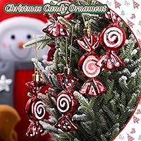 Vista 5 de Threan 12 adornos de caramelo de Navidad para decoración de árbol, adorno colgante con purpurina de bastón de caramelo de menta de Navidad con Rojo