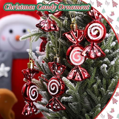 Miniatura 5 de Threan 12 adornos de caramelo de Navidad para decoración de árbol, adorno colgante con purpurina de bastón de caramelo de menta de Navidad con