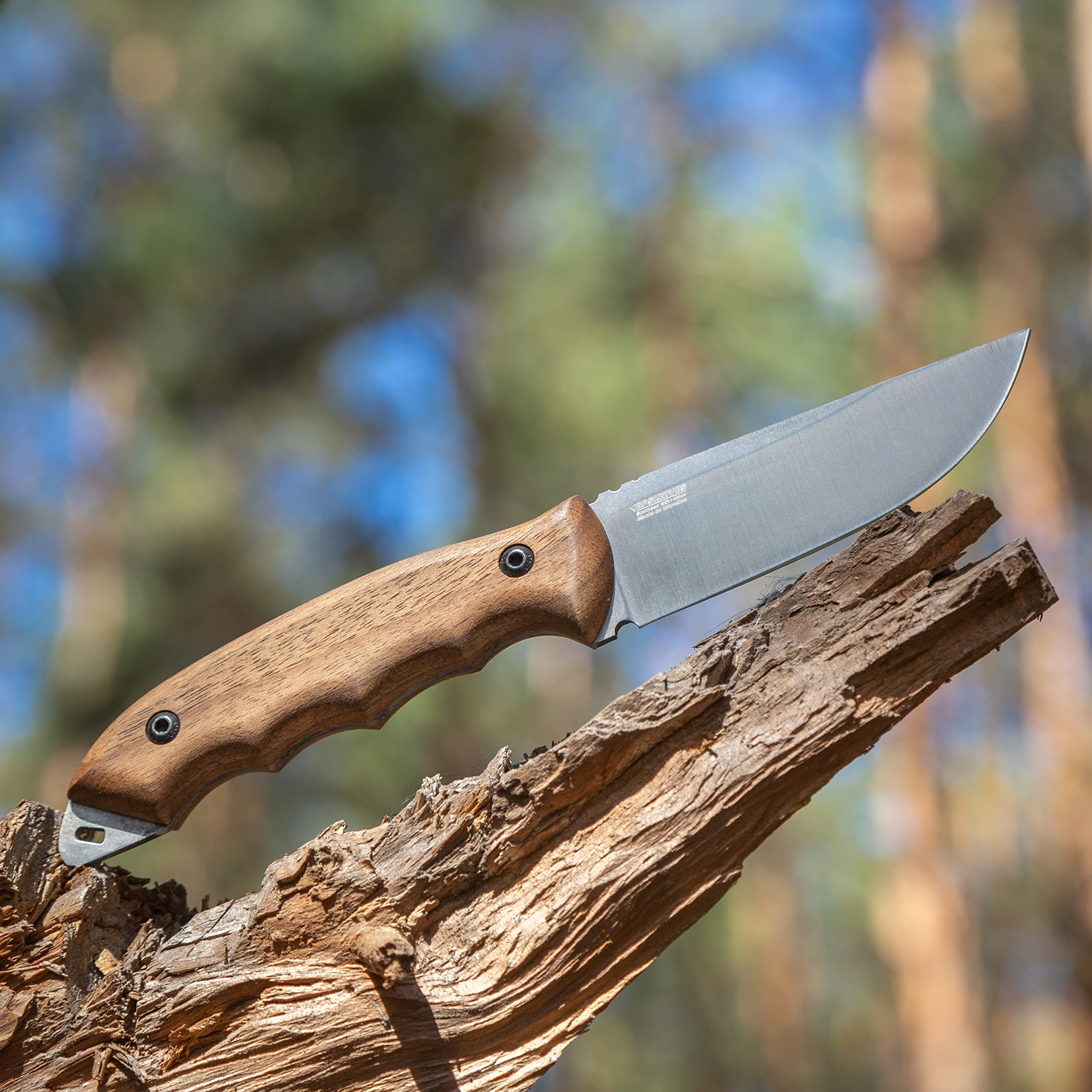 BPSKNIVES HK4 CSH - Couteau en acier au carbone à lame fixe - Couteau de à soie pleine avec étui en cuir - Couteaux de camp fait main avec manche en bois
