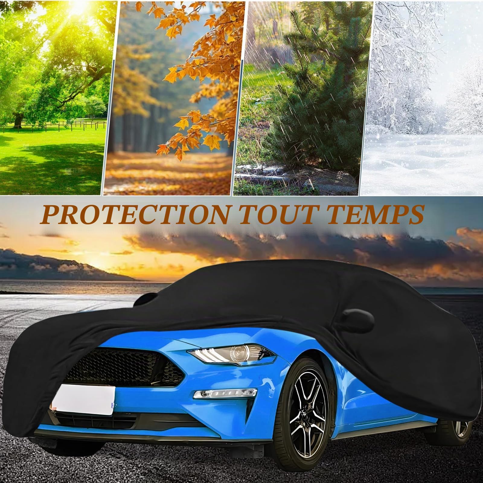 Bâche de voiture, d'intérieur, extensible, compatible avec Ford Mustang 2005-2024, protection complète, protection solaire, poussière, en satin, bâche de voiture