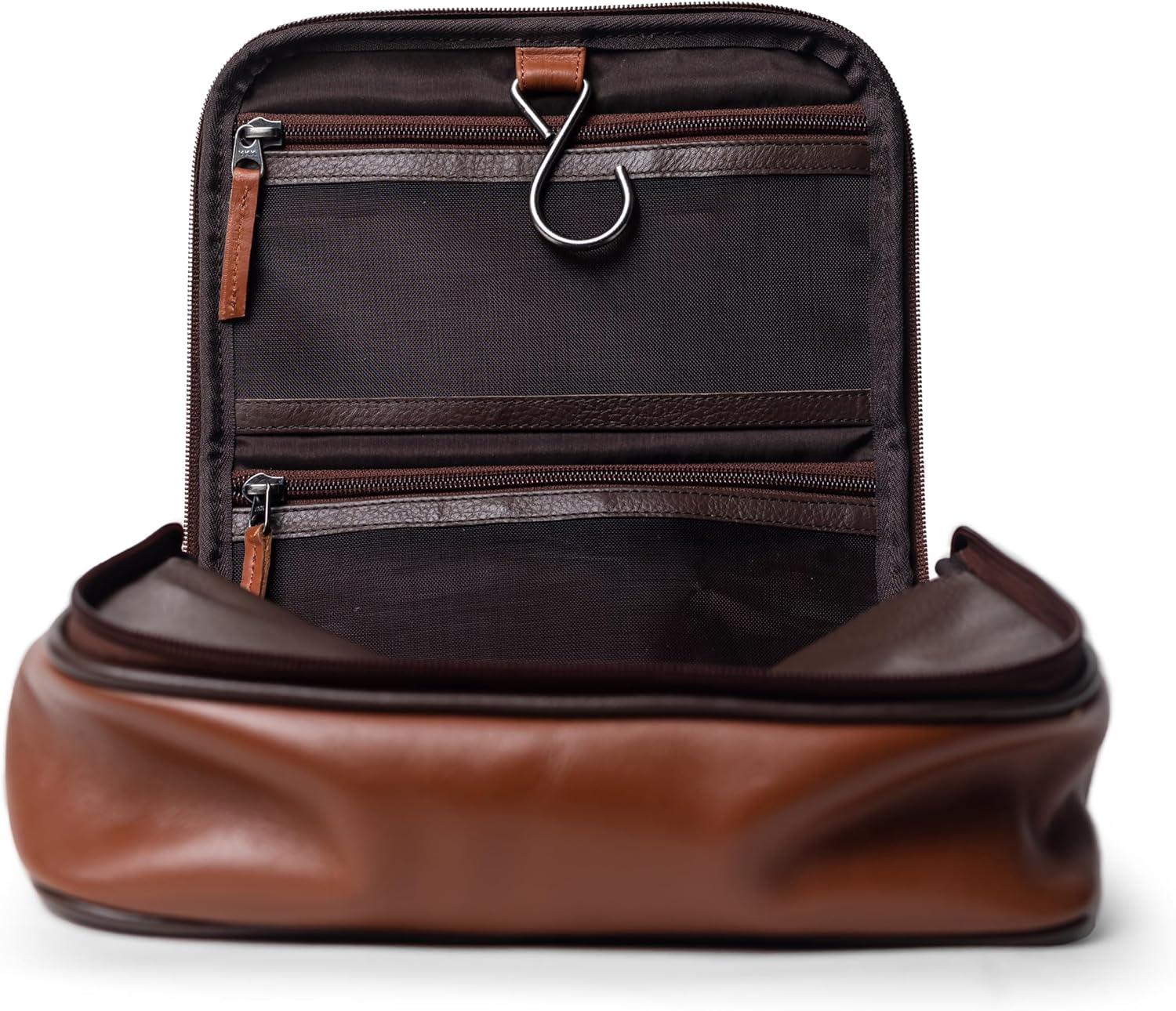 Sutton Handmade Genuine Cowhide Leather Hanging Toiletry Bag Travel Dopp Kit for Men and Women (Chocolate Brown)