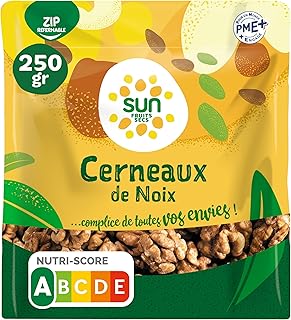 SUN - Cerneaux de Noix 250 g - Noix Décortiquées - Sans Coque - Fruits Secs pour Snacking, Apéro, Cuisine & Pâtisserie - Apéritif, Encas Sain