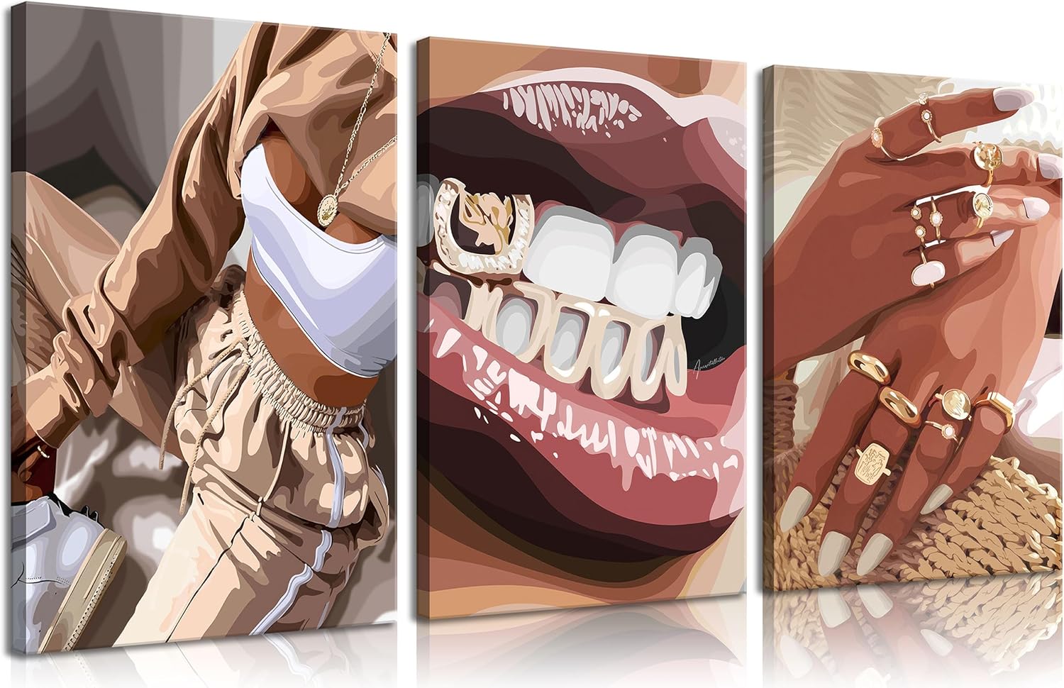 3pcs Trendy Black Woman Canvas Wall Art Fashion Black Girl Wall Decor Pictures African American Woman Posters Prints for Home Living Room Bedroom Bathroom Decoration Ready To Hang black woman2 16x24in-Canvas