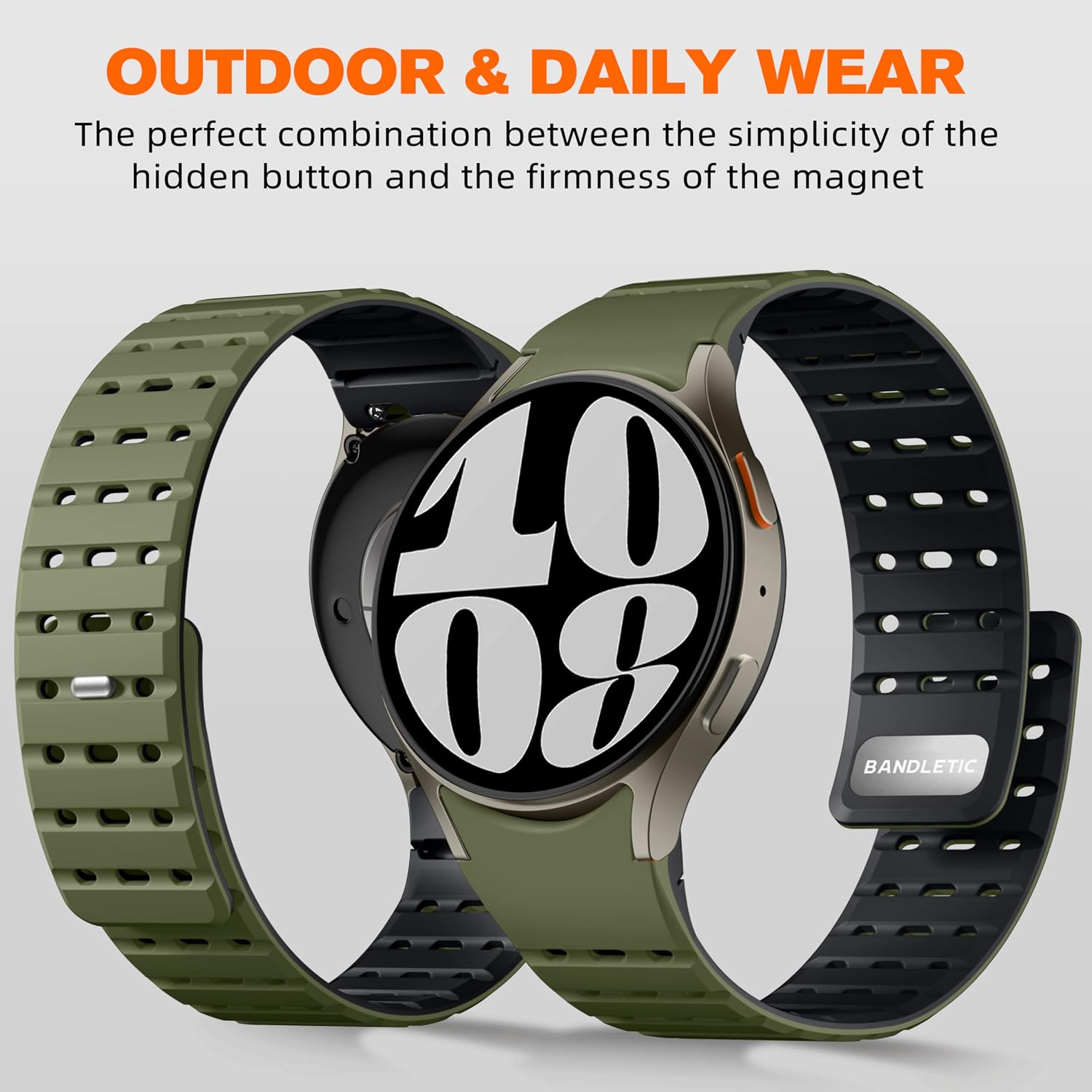 Bandletic Magnetic Silicone Band Compatible with Samsung Galaxy Watch 7 6 5 4 FE 40mm 44mm/for Galaxy Watch 6 4 Classic 43mm 47mm 42mm 46mm/Watch 5 Pro 45mm, 20mm No Gap Sport Strap for Men Women