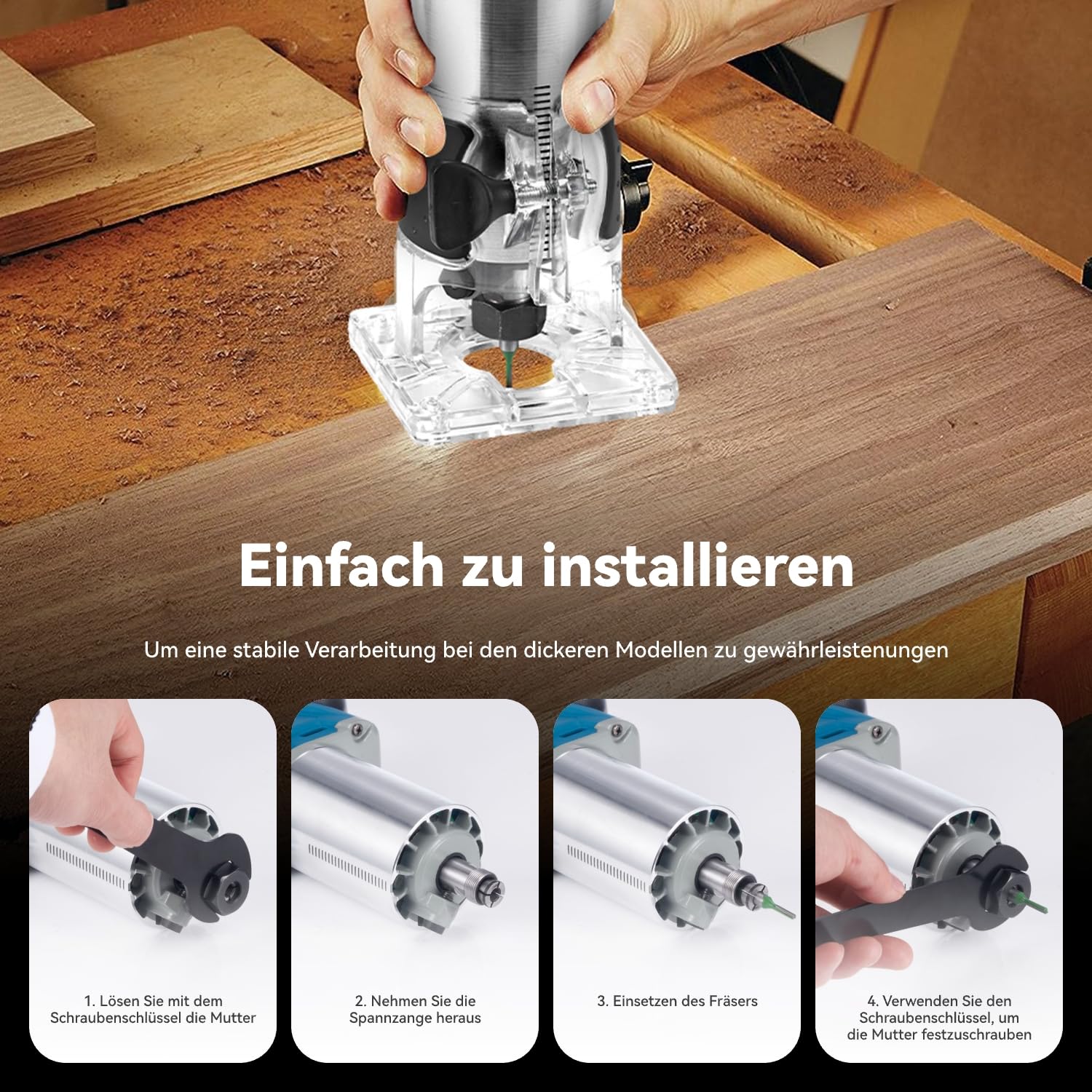 Yofidra Fresadora para Madera a batería, Rebajadora Eléctrica 20V | 10000-30000RPM | 5 Velocidades | 300W | Pinzas de 6mm/6.35mm/8mm | Profundidad Ajustable 0-40mm | 2 3.0Baterías