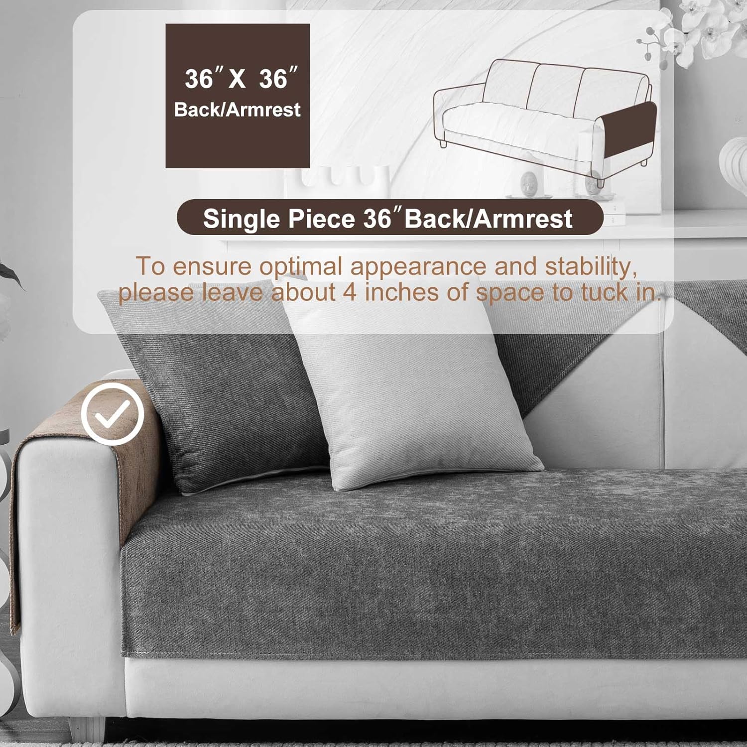 Soft Plush Couch Cover Washable, Non Slip Pluffy Sectional Sofa Covers for 3 Cushion Couch Sofa L Sharped Sofa Slipcover, Furniture Protector for Pets (1 PCS 36"x36" Coffee)