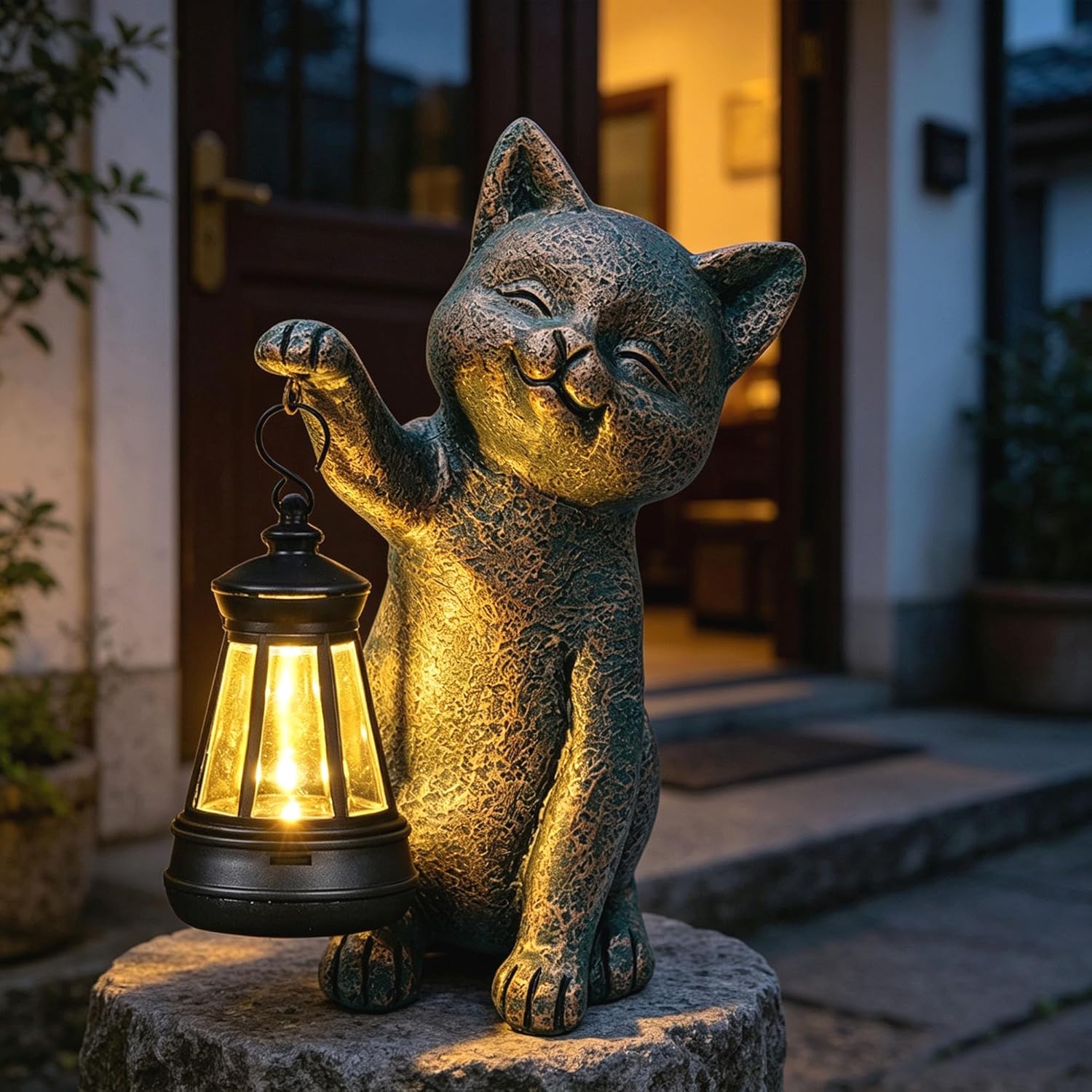 Solar Outdoor Cat Garden Statue,Outside Crafted Garden Sculptures & Statues for Patio, Yard, Lawn, Gardening Gifts for Women and Mom