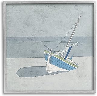 Stupell Industries Sailboat at Beach Coast Muted Nautical Ship, Designed by Ynon Mabat Gray Framed Wall Art, 24 x 24, Blue