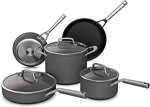Ninja C38000 Foodi NeverStick Premium 8-Piece Cookware Set with Glass Lids, Hard-Anodized, Nonstick, Durable & Oven Safe to 500°F, Slate Grey