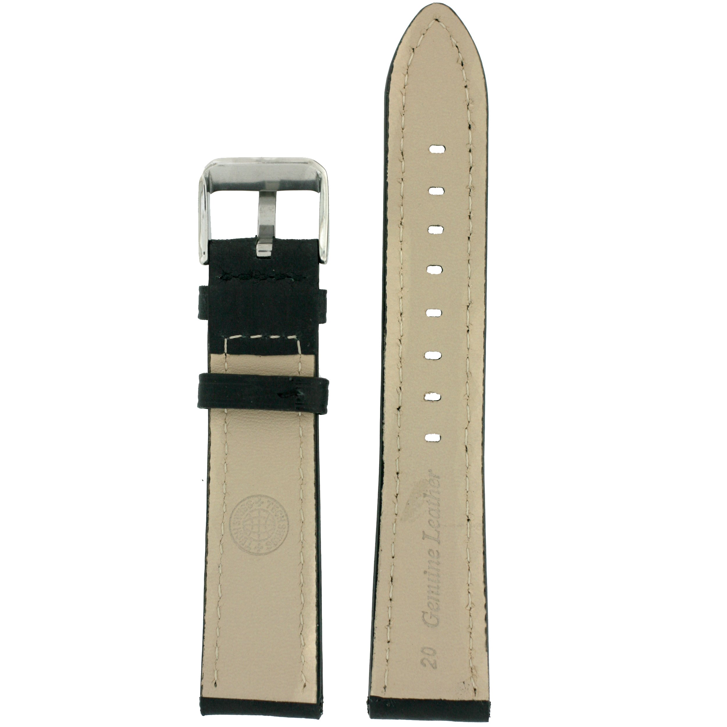 Tech Swiss Watch Strap Genuine Oil Treated Leather Black Band 14 millimeters