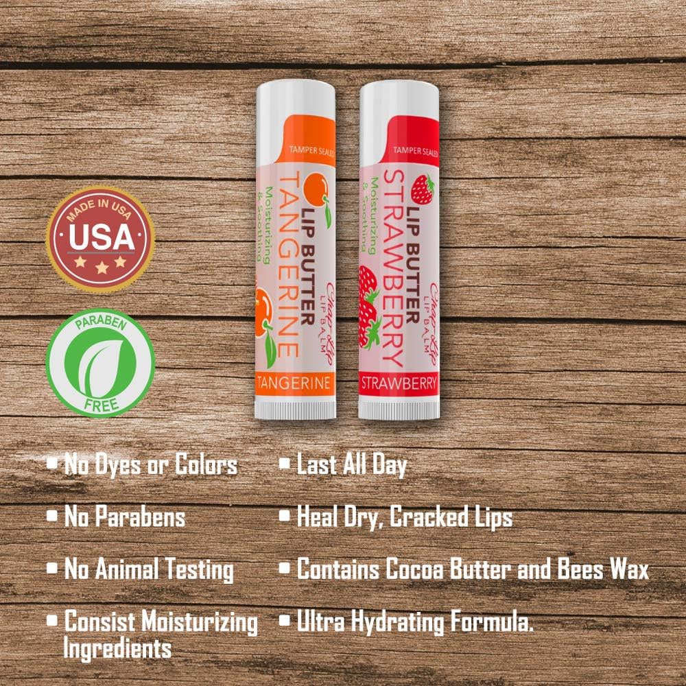 CHAP-LIP Lip Butter Lip Balm with Fruit Flavors, Cocoa Butter, Coconut Oil | Moisturizing Vitamin E & Total Hydration Treatment & Soothing Lip Therapy (2 Count - Strawberry & Tangerine) : Beauty & Personal Care