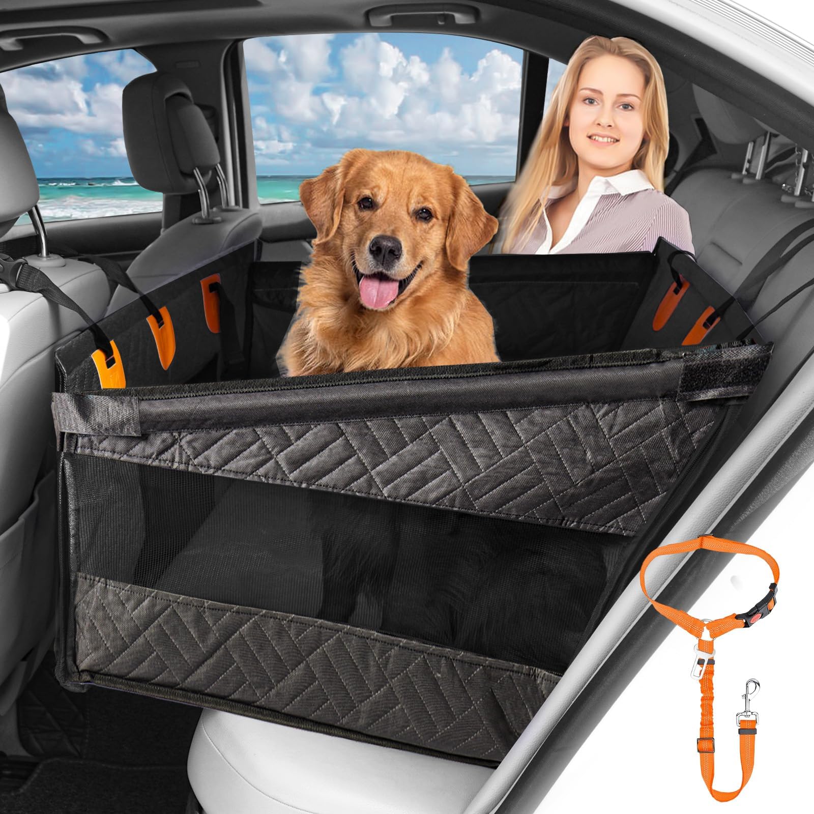 GDYHDEC Premium Durable Rear Dog Seat Cover for Citroën C5 aircross 2017-2025 Waterproof Quilted Booster Basket Hammock with Seatbelt Harness