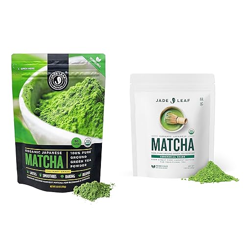Jade Leaf Matcha Culinary + Ceremonial Matcha Bundle – Bolsa culinaria de té verde matcha orgánico en polvo (3.53 oz) y bolsa ceremonial (1.06 oz)
