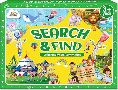 ZMLM Juego educativo de búsqueda y búsqueda tapete de actividades reutilizables para niños pequeños preescolares con 4 marcadores de borrador seco
