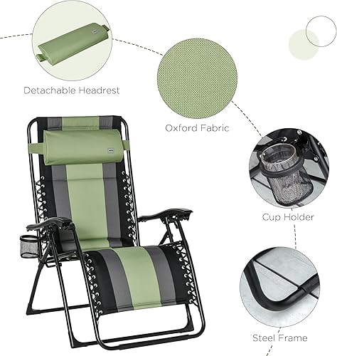 Miniatura 7 de Outsunny Silla reclinable XL de gravedad cero de gran tamaño, silla tumbona acolchada para patio, silla plegable con respaldo ajustable, portavasos