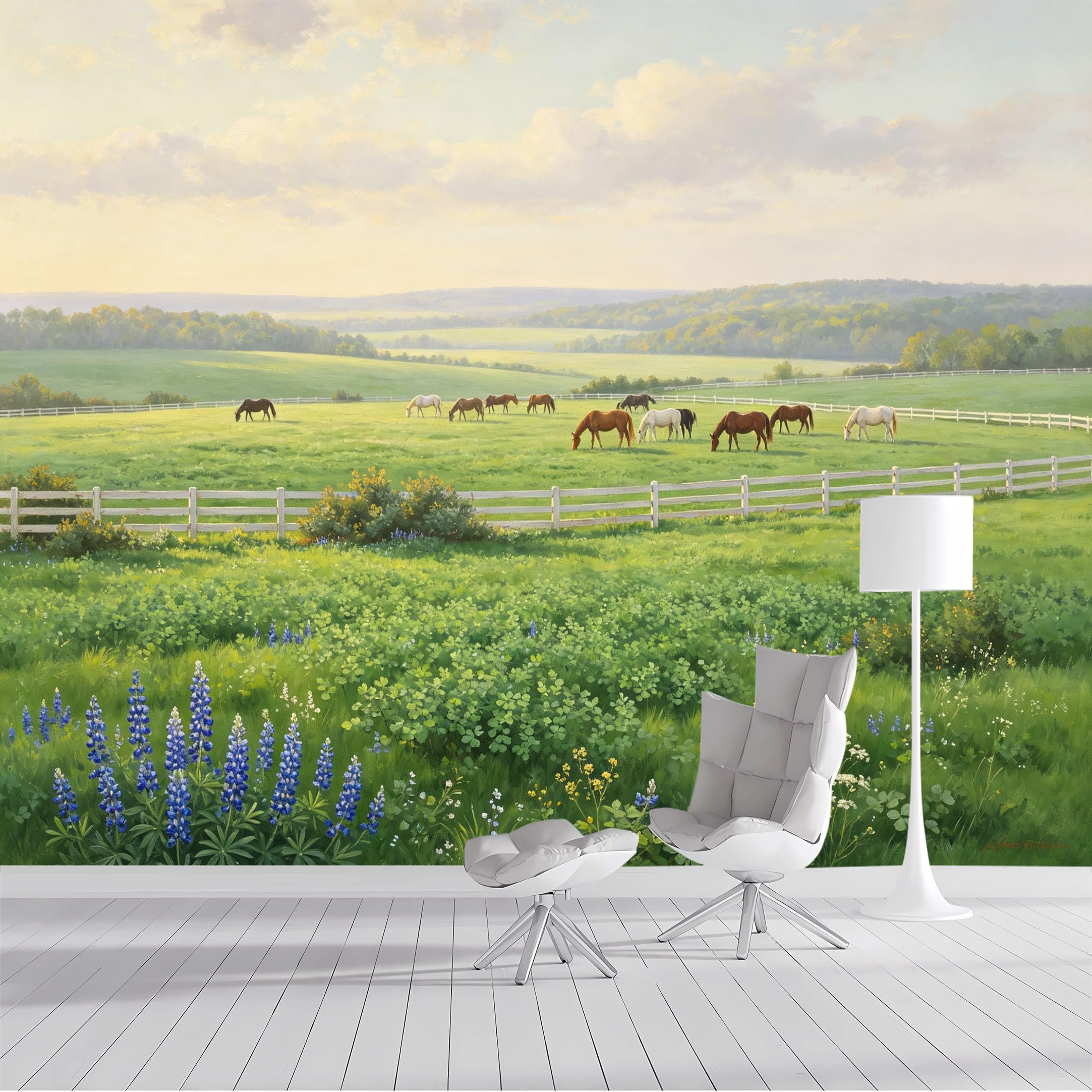 Custom Size Wall Mural Pastoral Horses Meadow Landscape Oil Painting SelfAdhesive Wall Fabric Removable Peel and Stick Wallpaper Wall Decor for Living Room Bedroom Bathroom